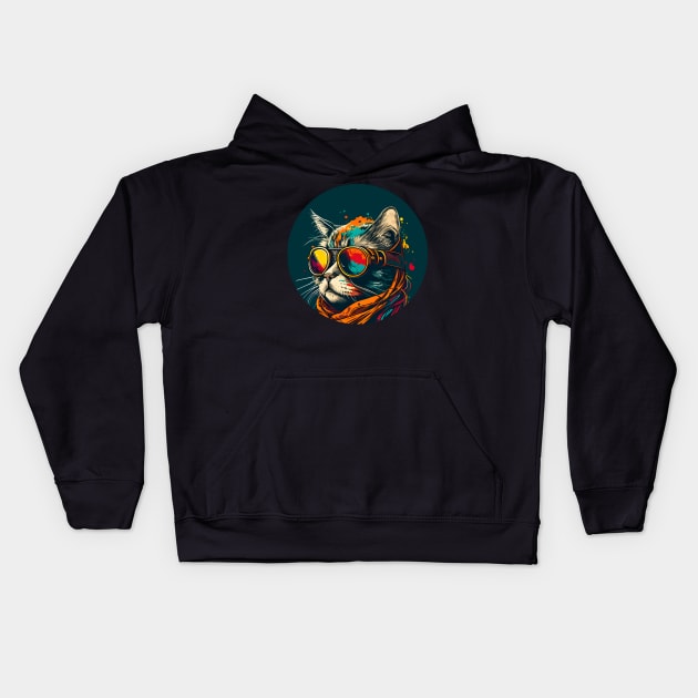 Cat Thinking About Life - Colorful Cat Kitten Lover Kids Hoodie by Ray E Scruggs